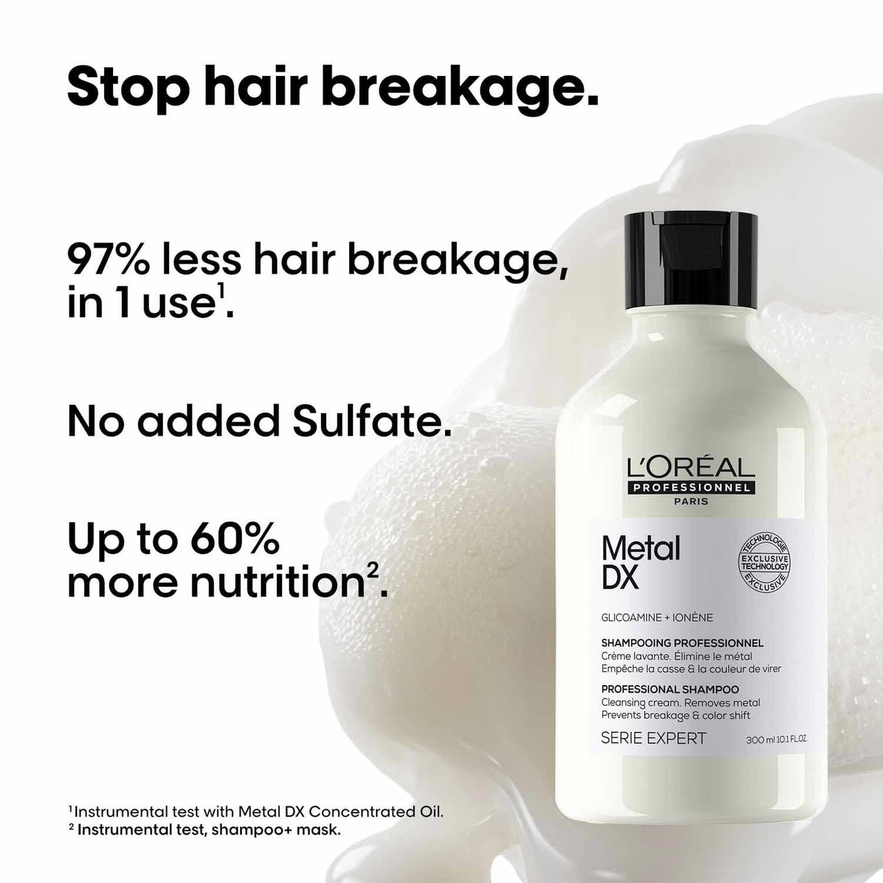 L’Oréal Professionnel Metal DX Anti-Metal Sulfate-Free Cleansing Cream Shampoo - 300ml | Professional Shampoo for Less Breakage, Get Strong & Shiny Hair | With Glicoamine | For Men & Women