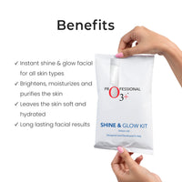 O3+ Shine & Glow Mono Dose Kit for Brightening, Whitening & Even Skin Tone (38g) & O3+ Sea White Brightening Facial Kit With Peel Off Mask Suitable (45g, Single Use Facial Kit) Combo
