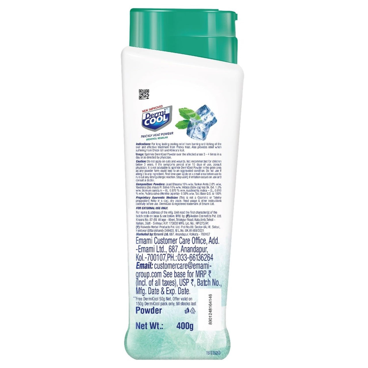 Dermi Cool Menthol Regular Prickly Heat Powder 400g
