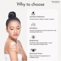 THE LOVE CO. 5% Glycolic & 2% Lactic Acid Exfoliating Body Lotion - With Jojoba & Shea Butter - Soothing Chamomile & Cica - Vitamin E - For Brighter Skin - Active Skincare - 250ml