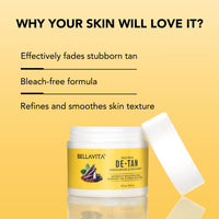 BELLAVITA De-Tan Face Pack | Enriched with Multani Mitti, Kaolin Clay, Yellow Clay & Sandalwood | Removes Tan, Brightens & Evens Skin Tone | For All Skin Types | Dermatologically Tested | 100 g