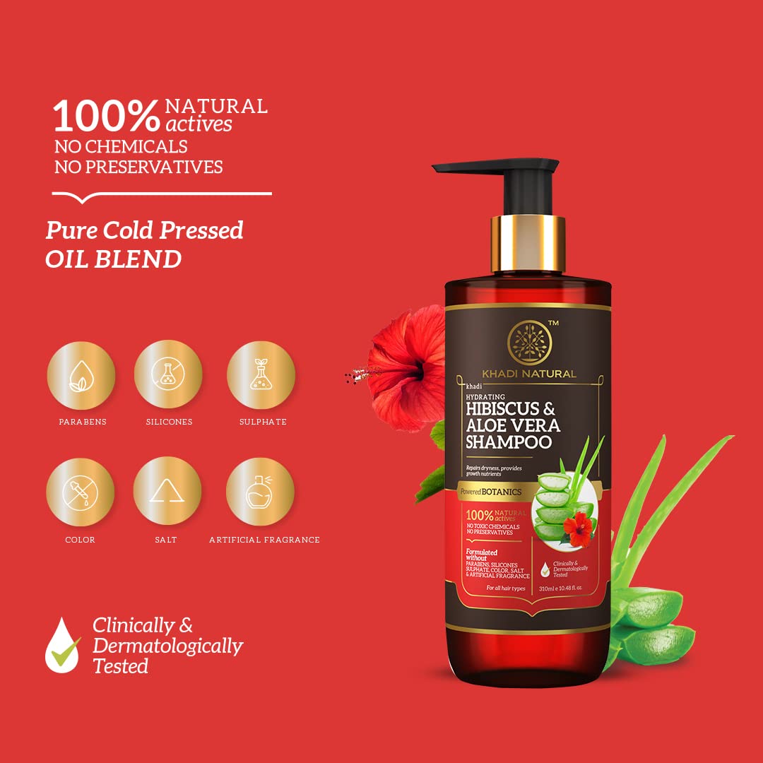 Khadi Natural Hibiscus & Aloevera Shampoo With Reetha & Amla Sulphate Paraben Free - Powered Botanics, 1 Count