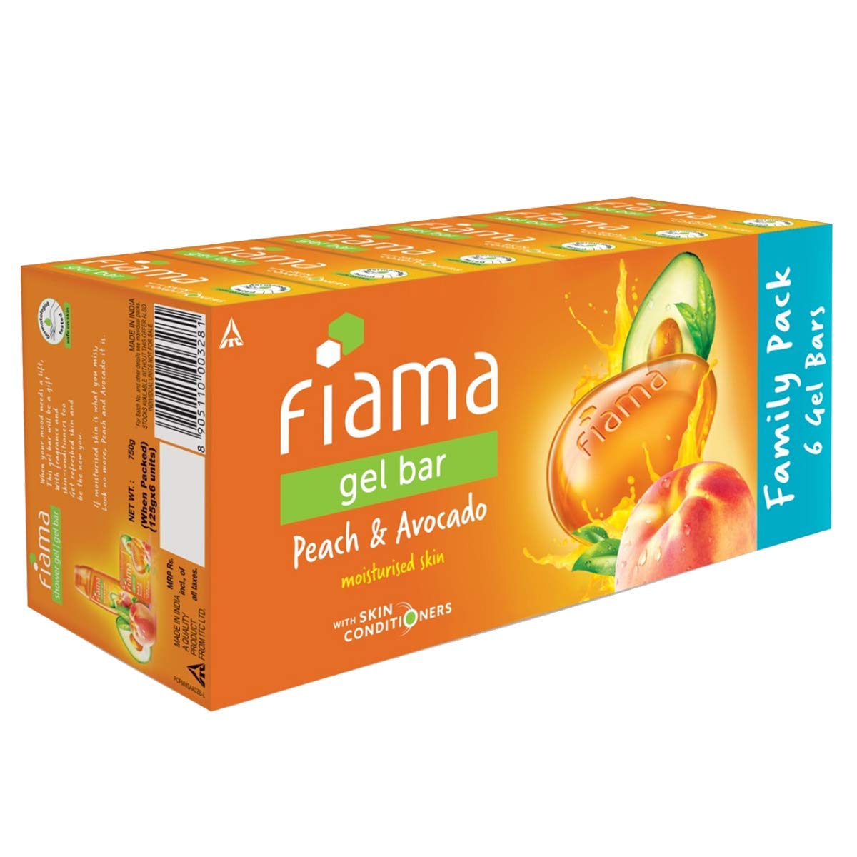 Fiama Gel Bar Peach And Avocado, With Skin Conditioners For Moisturized SkinFor Moisturized Skin, 750g (125g - Pack of 6), Soap for Women & Men, For All Skin Types