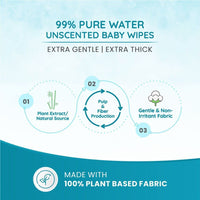 Mother Sparsh 99% Pure Water Baby Wipes, Pack of 3 (40 X 3 Wipes) | Travel Friendly Pack made with Plant Based Fabric
