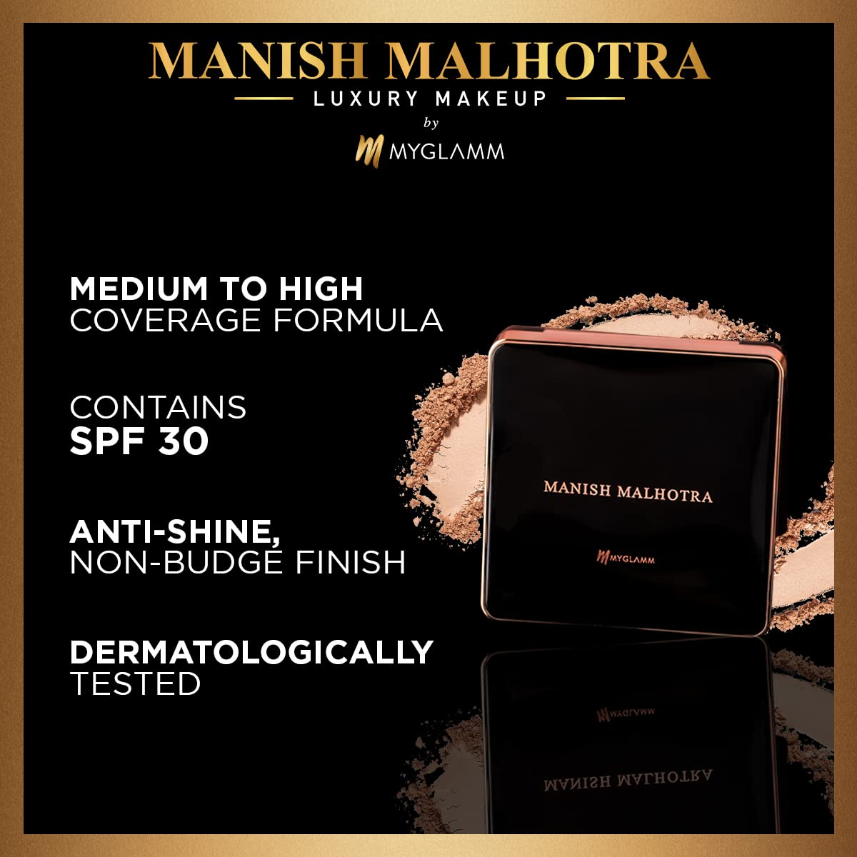 MyGlamm Manish Malhotra Beauty Skin Awakening Compact Powder - Warm Bronze - 9gm | For Medium To Dark Skin | Medium Coverage With SPF 30 | Matte Finish, Water-Resistant|All Skin Type
