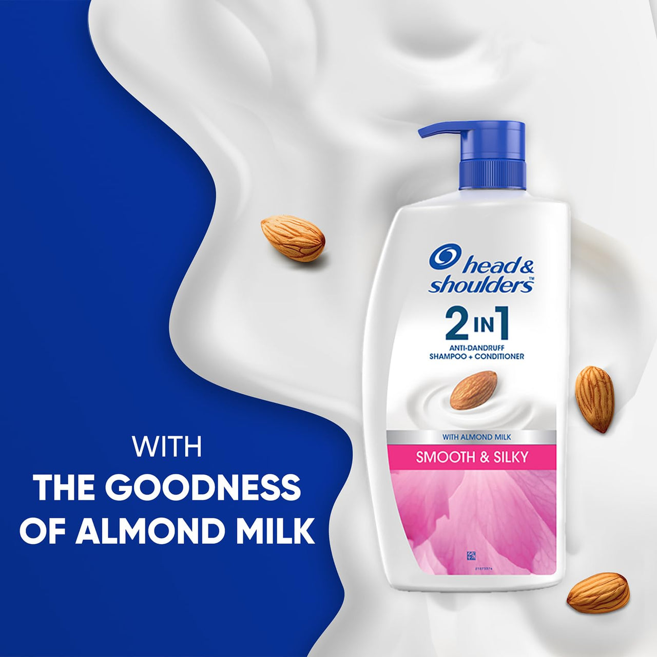 Head & Shoulders 2-in-1 Smooth and Silky Anti Dandruff Shampoo + Conditioner for Women & Men, With Almond Milk (1 L)