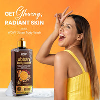 WOW Skin Science Ubtan Body Wash with Chickpea Flour, Almond Extract, Safron & Turmeric Extracts - Natural De Tan - No Sulphate, Parabens, Silicones & Color - 250 mL