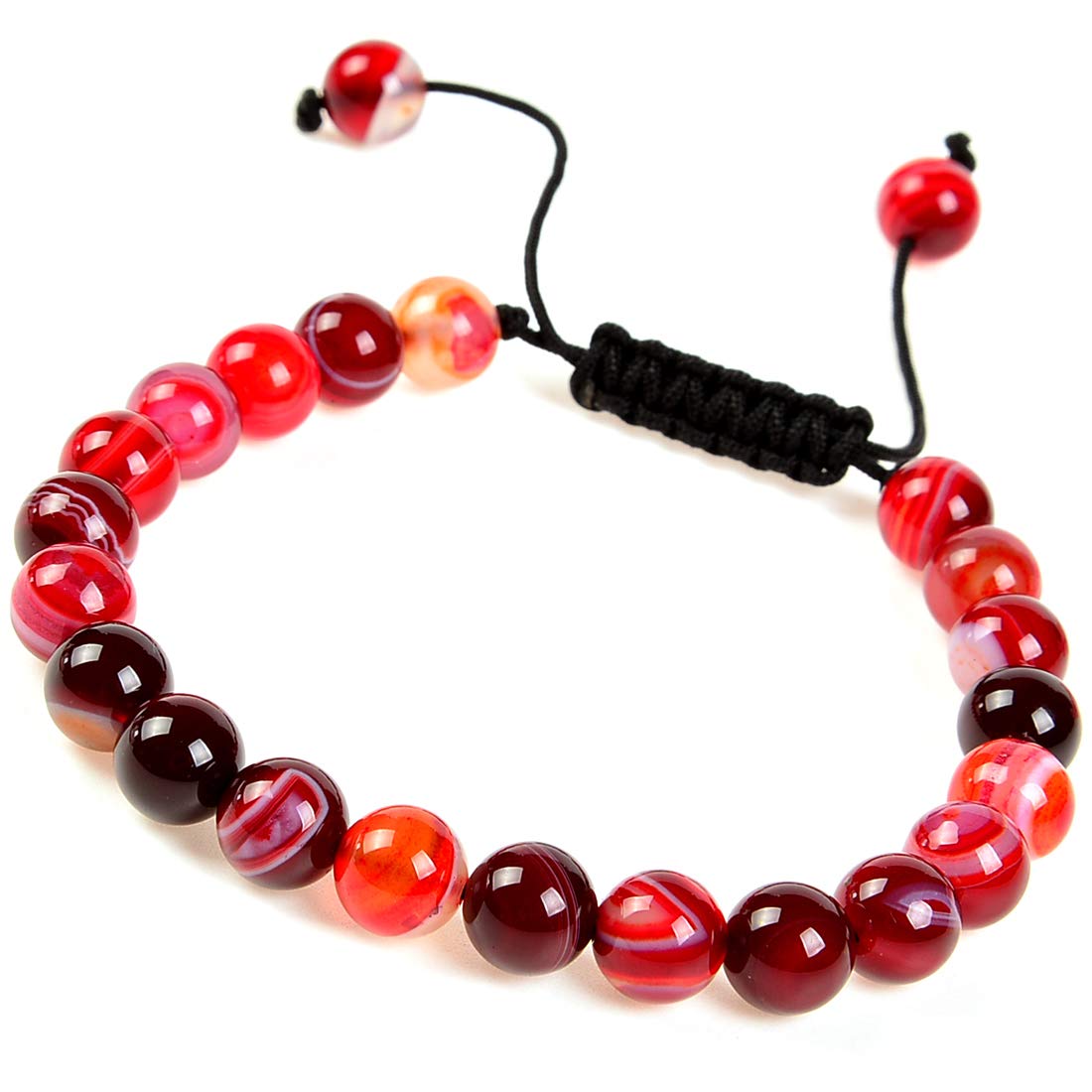 Massive Beads Natural Healing Power Gemstone Crystal Beads Unisex Adjustable Macrame Bracelets 8mm Agate Red