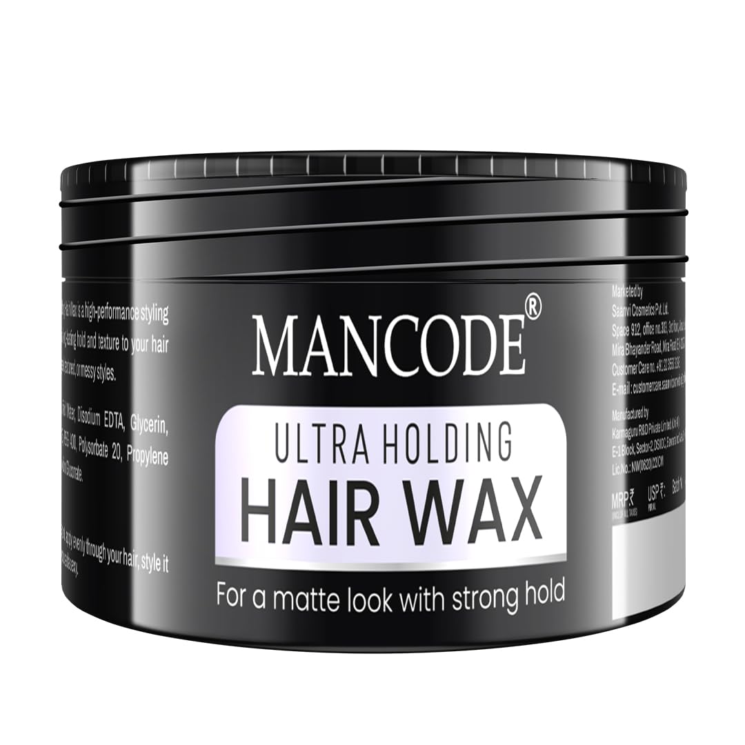 Mancode Ultra Holding Hair Wax for Men 100ml | Matte Look with 24 hrs Strong Hold Level 7 | Matte Finish & No Greasy Residue Styling Hair Wax 100gm