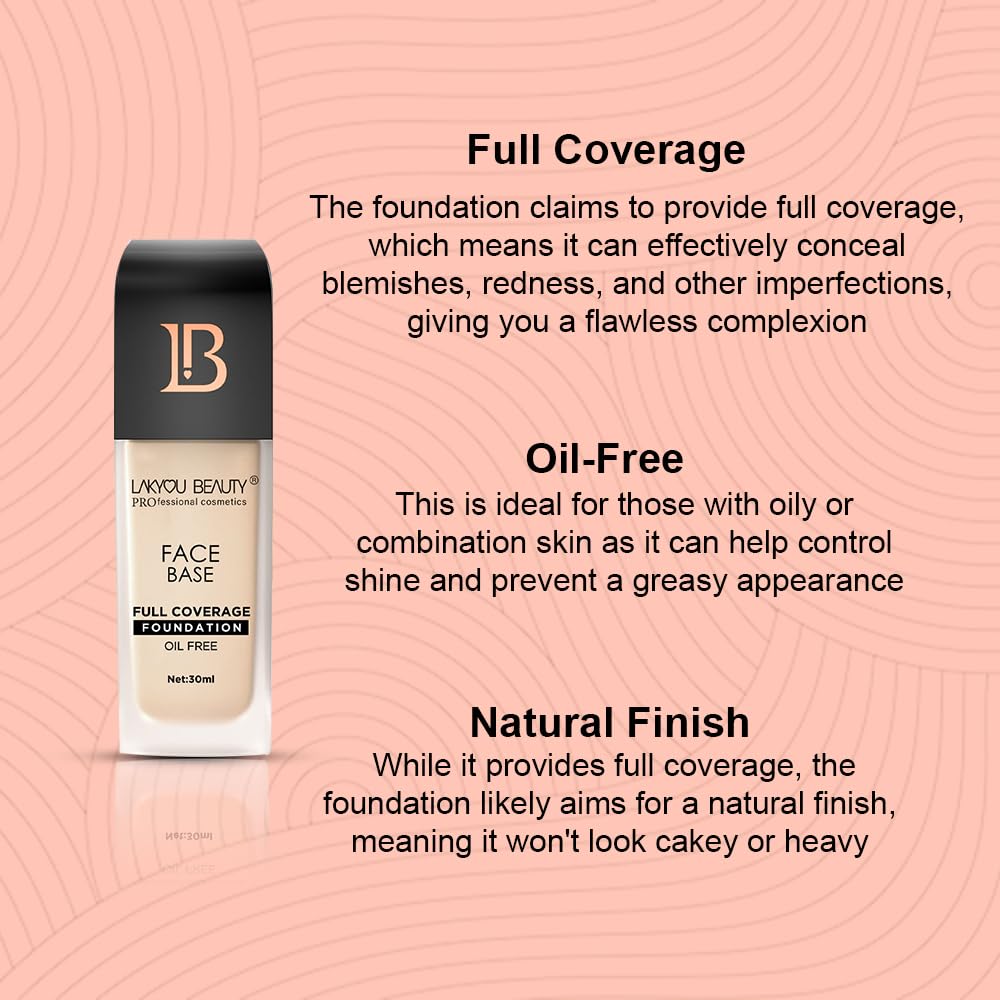 Lakyou Beauty Face Base Full Coverage Foundation | Waterproof | Long Lasting | Lightweight | SPF 20 | Shade-03(Natural Beige) | Pack Of 2