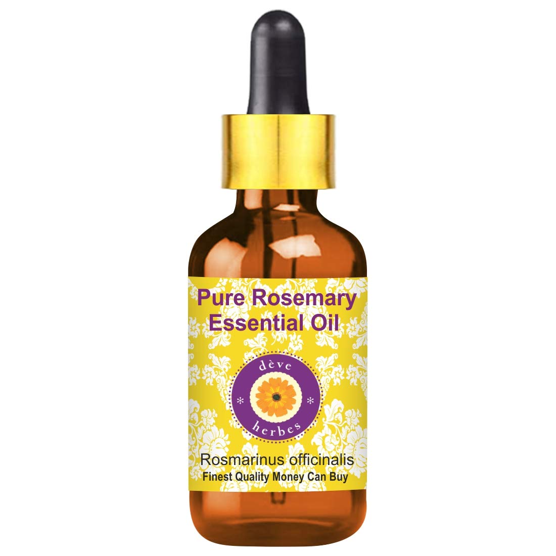 Deve Herbes Rosemary Essential Oil (Rosmarinus officinalis) with Glass Dropper for Healthy Hair Pure | Non-Sticky | Non-greasy | Lightweight | Men & Women | All Skin Types | Steam Distilled 10ml