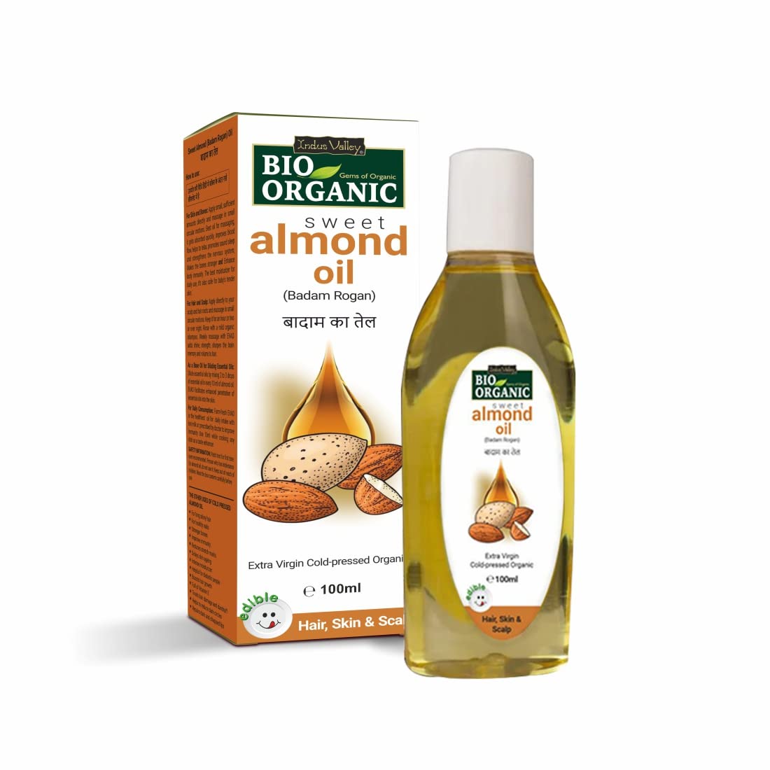 INDUS VALLEY 100% Organic and Natural Combo of Cold Pressed Almond Oil & Extra Virgin Olive Oil (100ml+100ml= 200ml)