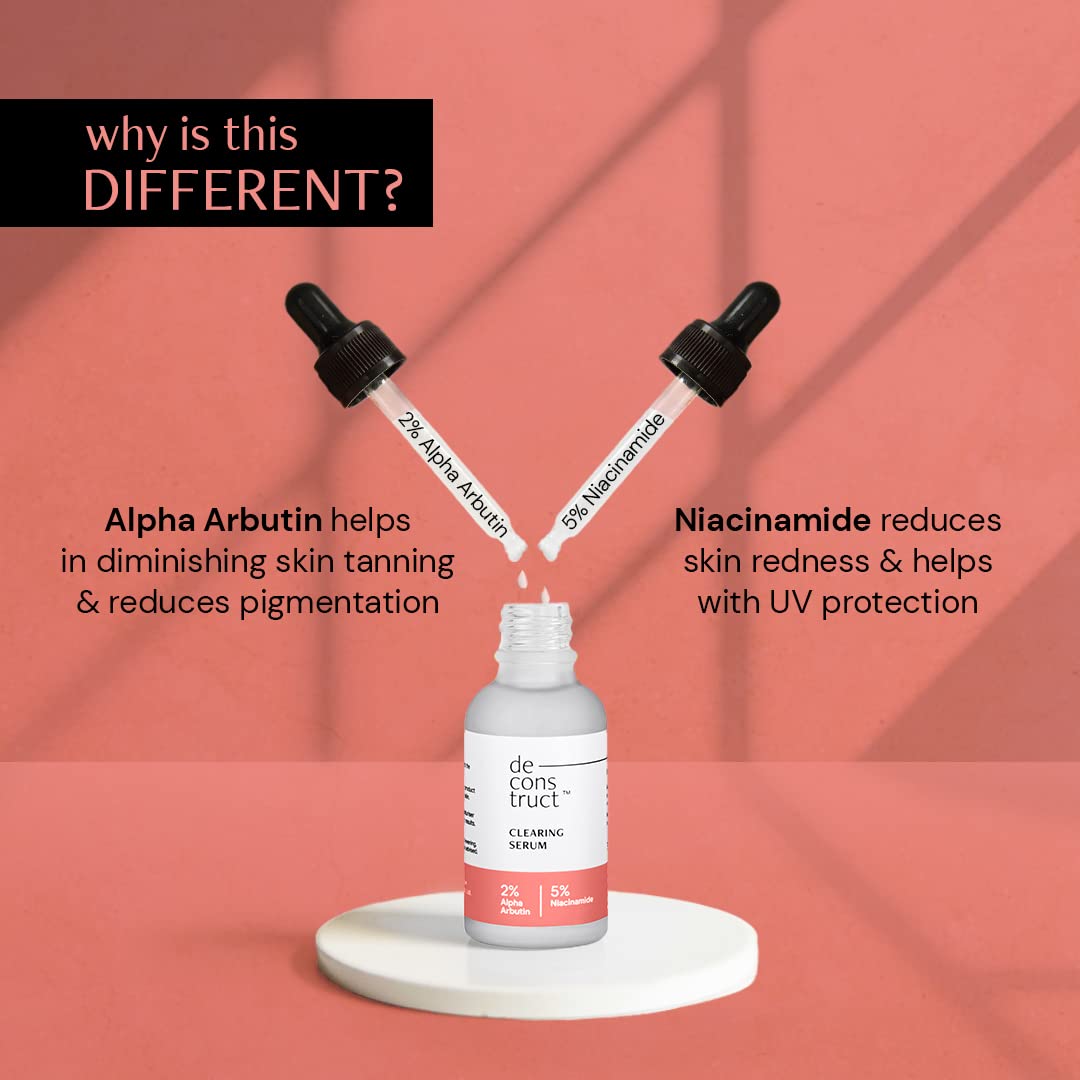 Deconstruct Skin Clearing Face Serum with 5% Niacinamide and 2% Alpha Arbutin | Reduces Pigmentation, Dark Spots, Marks| Improves skin texture | Gentle & Effective face serum | 30 ml each, pack of 2
