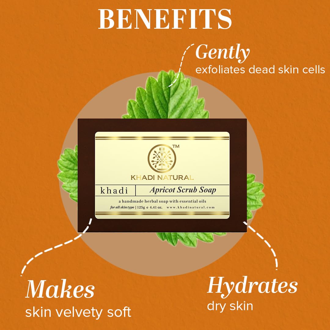 Khadi Natural Apricot Scrub Soap|Herbal Bathing Soap for Healthy Skin | Natural Soap with Essential Oils | Soap with anti-inflammatory properties | Suitable for All Skin Types|Pack of 2