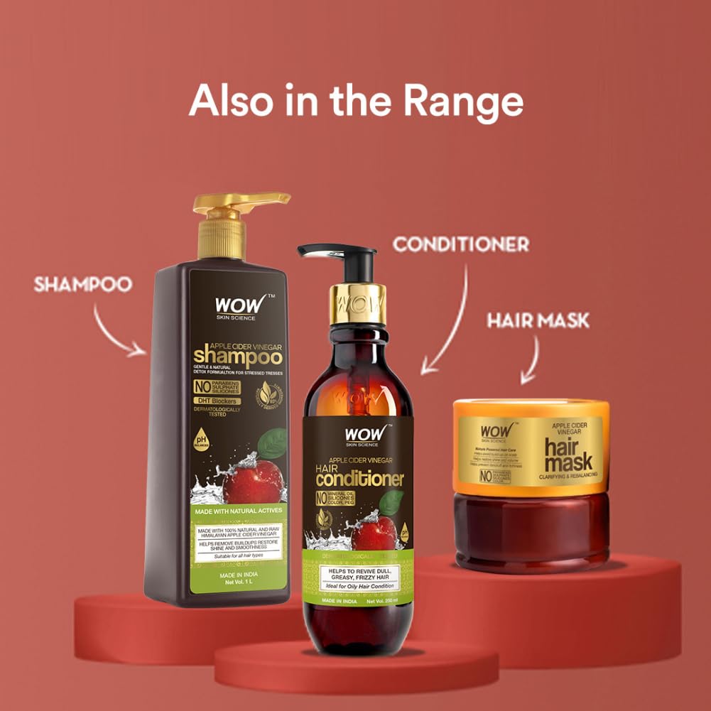 WOW Skin Science Apple Cider Vinegar Shampoo - 1L | Mild Anti-Dandruff Shampoo For Daily Use | Suitable For Men & Women | Balances PH Level | Contains No Sulphates, Parabens or Harmful Chemicals