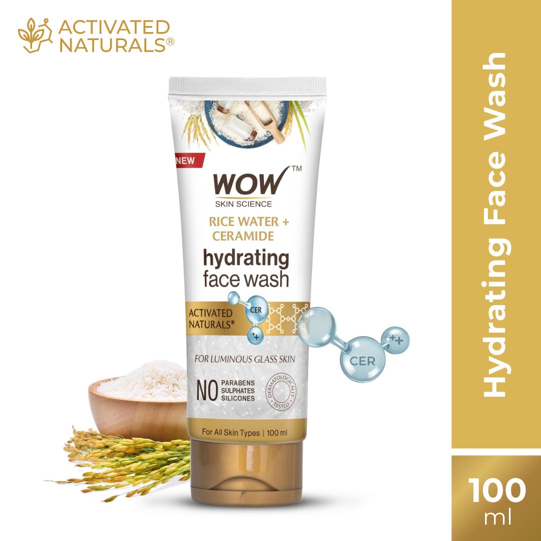 WOW Skin Science Rice Water & Ceramide Hydrating Face Wash | Brightens Skin | Tightens Pores | Locks in Moisture | Reduces Fine Lines | Improves Skin Elasticity | 100ml