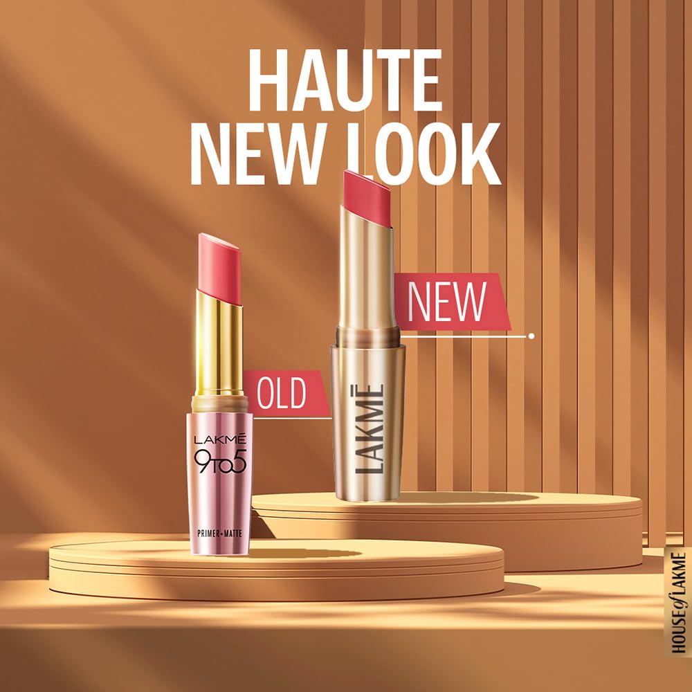 Lakmé 9 To 5 Primer + Matte Lipstick, Matte Finish, Lightweight Lipstick, Lasts For 16Hrs, Nourishes Lips & Great For Daily Use, Red Velvet, 3.6G