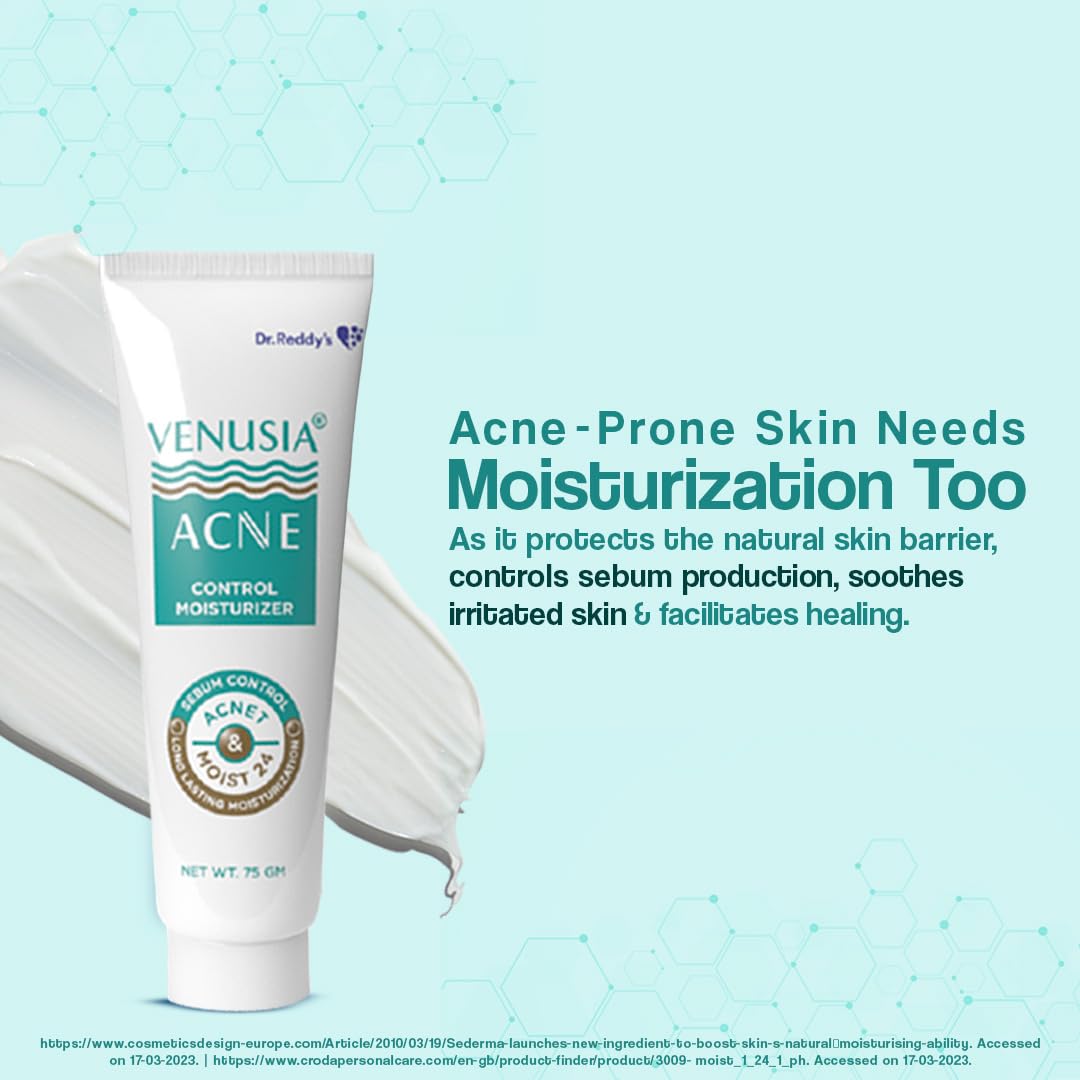 VENUSIA Dr. Reddy's  Acne Control Moisturizer I For Oily & Acne Prone Skin I Prevents Acne Breakouts|Oil Free, Non Sticky I 75G