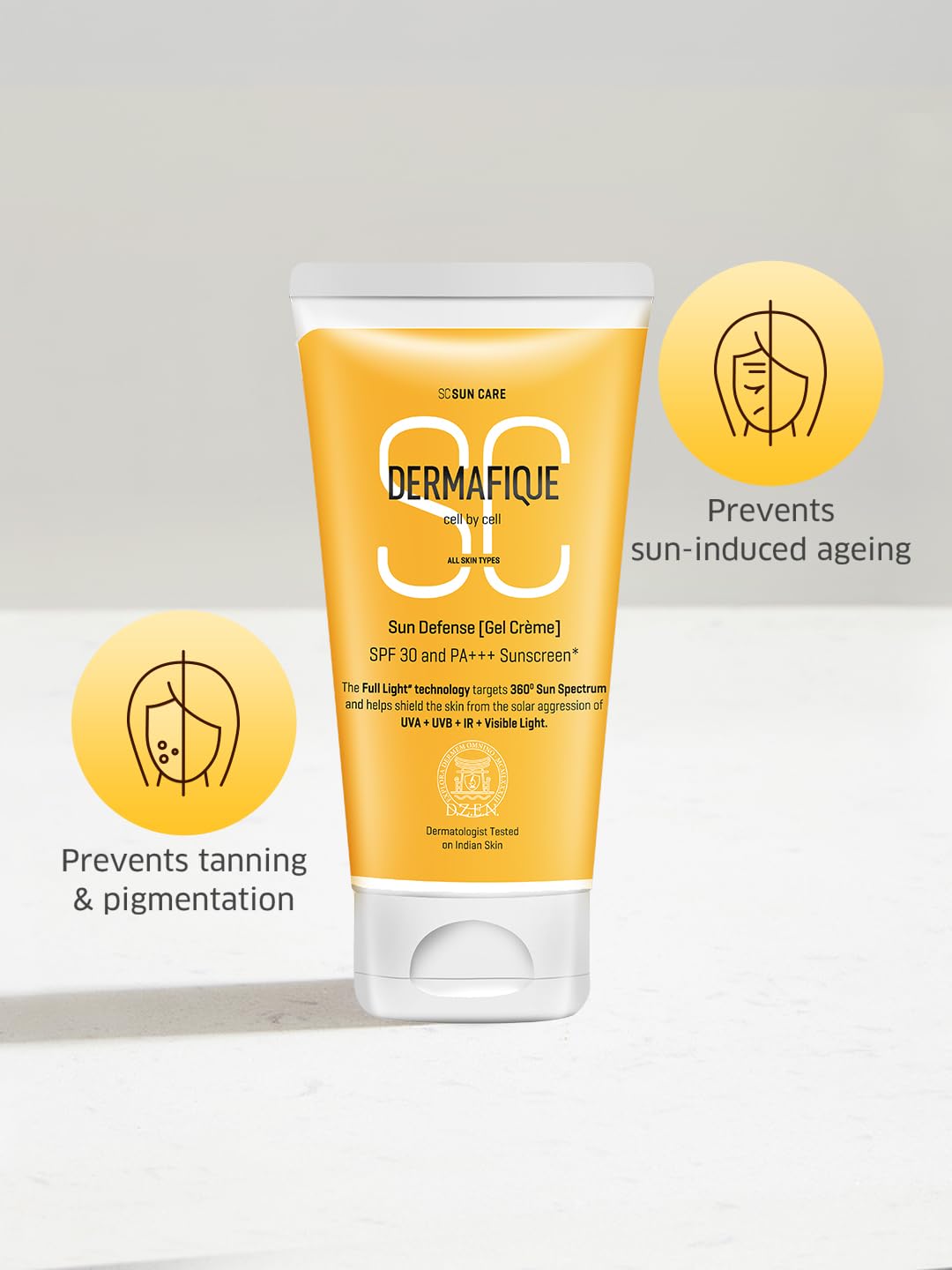 Dermafique Sun Defense Gel Crème, SPF 30, PA +++ Sunscreen 150g, for All Skin Types, 360 degree Sun Spectrum Protection, Prevents Tanning & Photoaging, Protects from UVA,UVB, IR & Visible Light, Dermatologist Tested on Indian Skin, for Men & Women