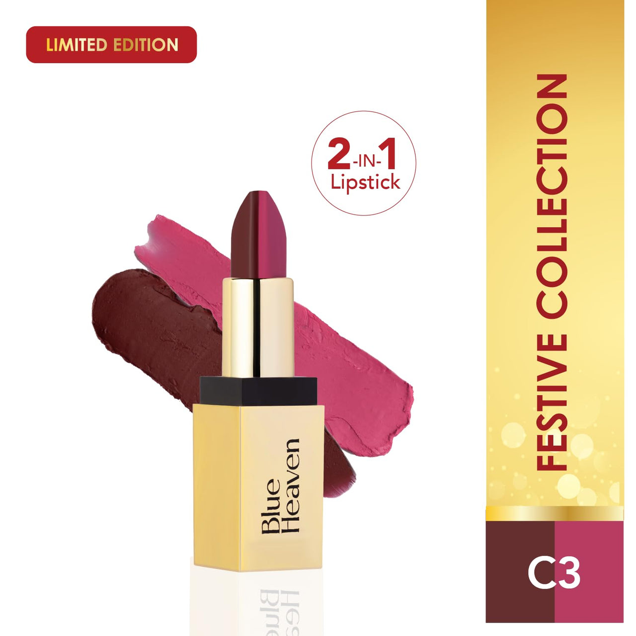 Blue Heaven 2 in 1 Festive Lipstick | Dual Shade | Ultra Lightweight Soft Matte Finish | Long Stay Comfort Wear Lipsticks for Women |C3| 4gm