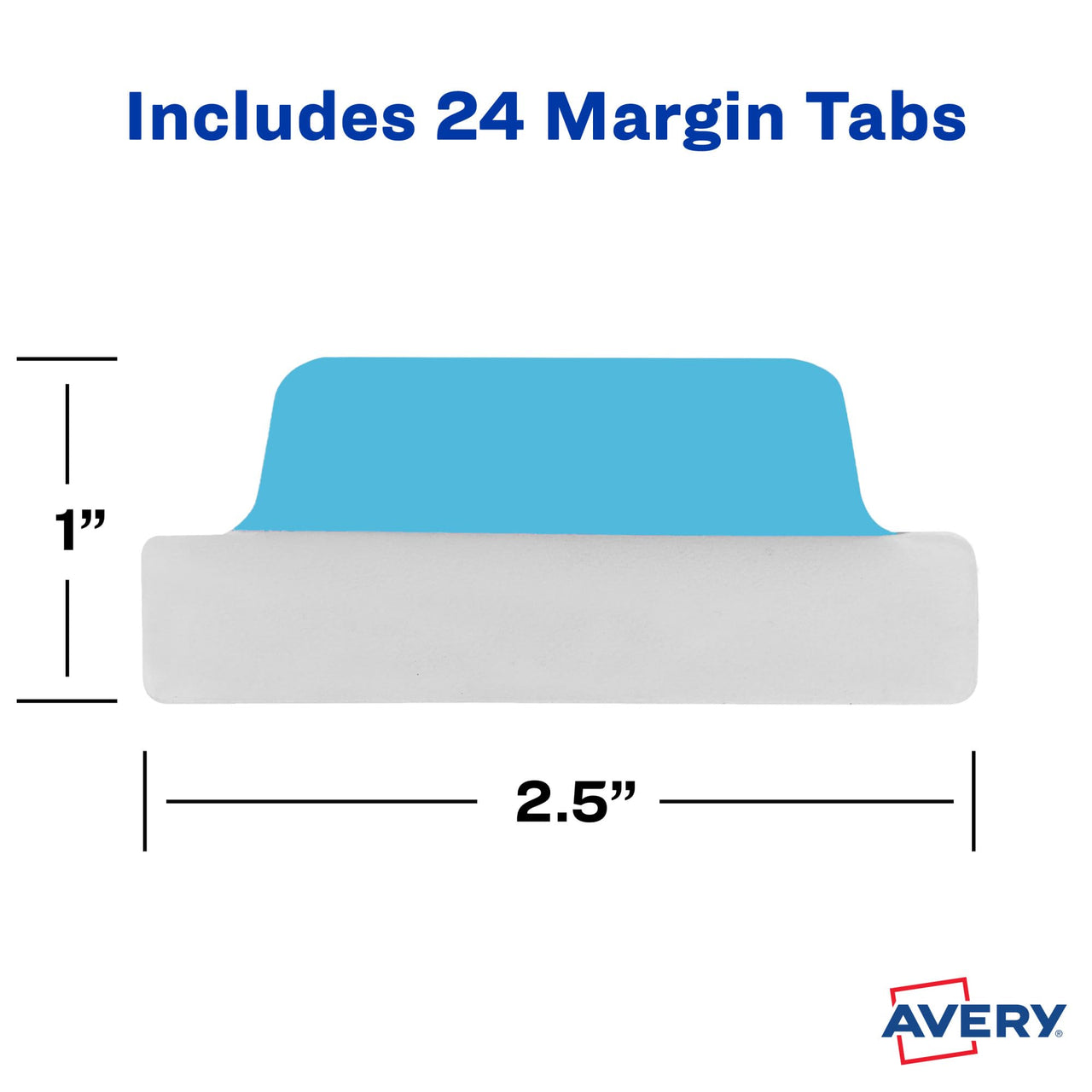 Avery Margin Ultra Tabs, 2.5" x 1", 2-Side Writable, Assorted Colors, 24 Repositionable Page Tabs (74768)