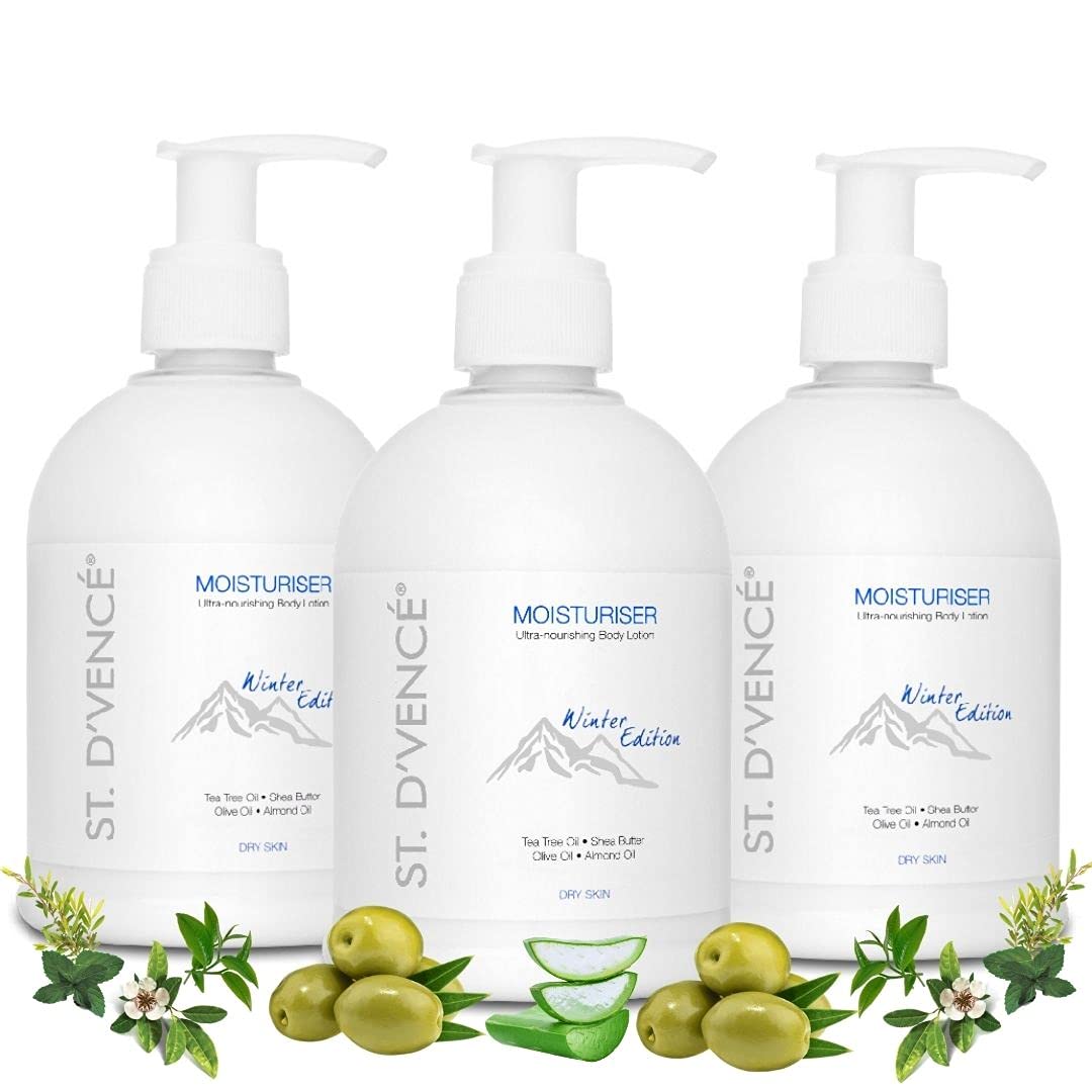 ST. D'VENCE Alpine Winter Edition Moisturizer Body Lotion for Dry Skin Women & Men | Tea Tree Oil, Shea Butter & Vitamin E | Body Lotion for Summer | Combo Pack of 3- (300 ml x 3)