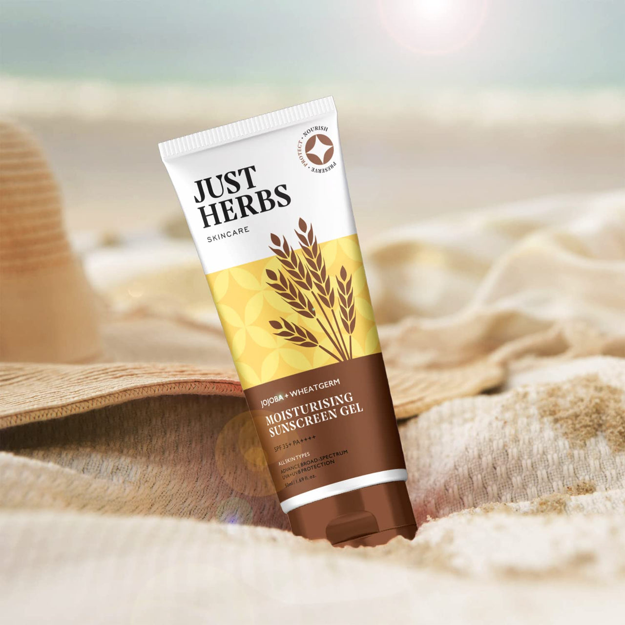 Just Herbs Spf 35+ Nosun Sunscreen For All Skin Types Gel, Lightweight, Broad Spectrum Pa 35++++- 50Ml & Skin-Rejuvenating Ayurvedic Face Wash Cleanser - 100 Ml Combo, Pack Of 1