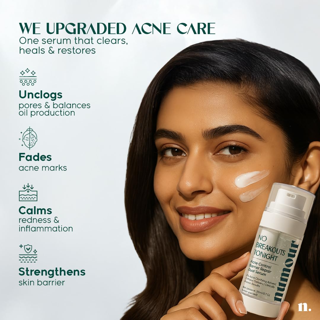 Numour No Breakouts Tonight| Dual Acne face Serum 20ml | 8% Actives 2% Encapsulated Salicylic + 4% Niacinamide + Azelaic Acid & Zinc | Acne‑Prone & Sensitive Skin