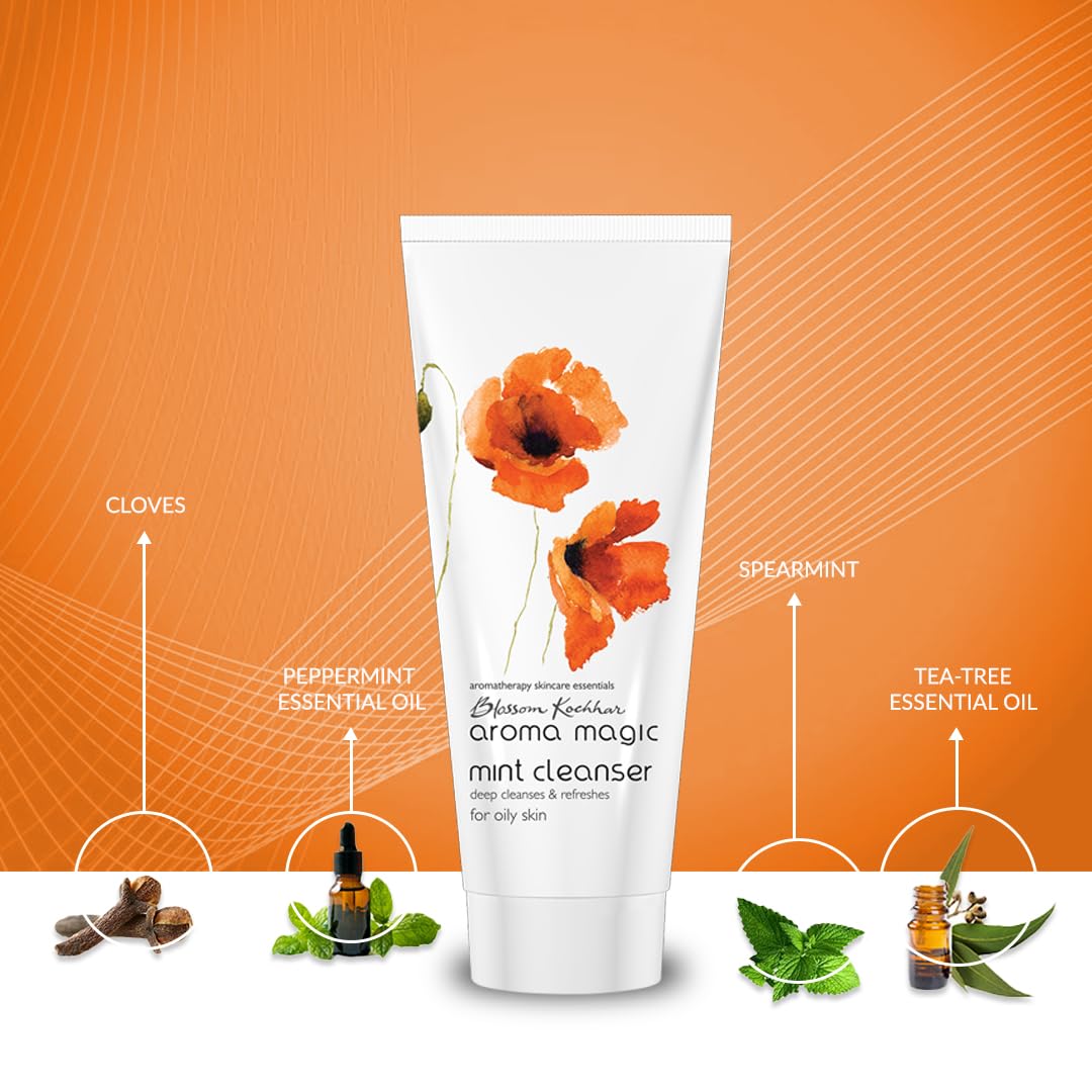 Aroma Magic Mint Cleanser to Refreshes, Heals acne, & Hydrates with Peppermint, Chinaberry seed, jojoba seed, spearmint & clove extracts | For Oily & Acne Prone Skin - 100 gm
