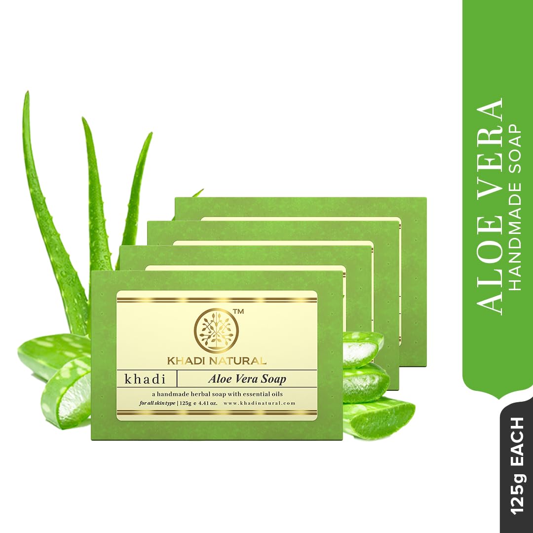 Khadi Natural Aloe Vera Soap | Natural Handmade Soap | Bathing Soap for Healthy Skin |Soap with Essential Oils | Soap for Soft Skin| Suitable for All Skin Types | Pack of 4 | (125gm *4) (500gm)