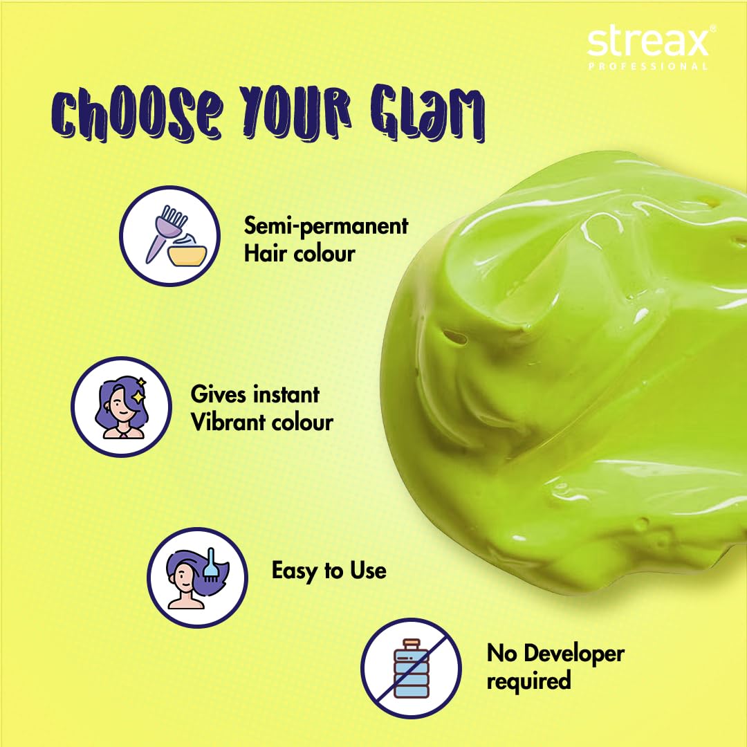 Streax Professional Hold & Play Funky Colour, Hair Color, 100g - Perky Green