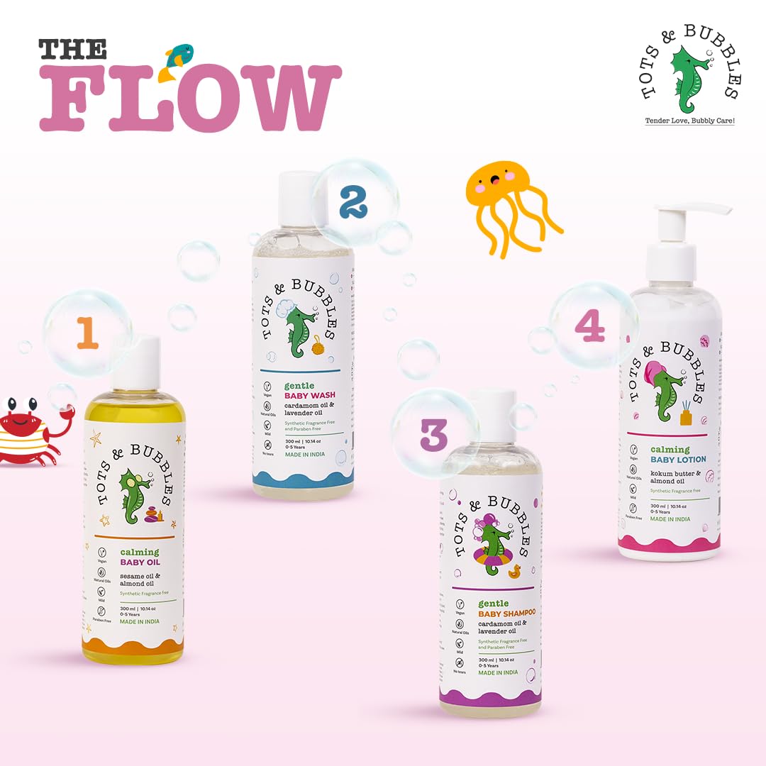 Tots & Bubbles Calming Baby Body Moisturizing Lotion – 300ml | Pediatrician Recommended Baby Cream | Kokum Butter & Sweet Almond Oil | Helps in Skin Nourishment | Coconut & Cardamom Oil, Konjac Root Extracts | No Artificial Fragrance, 0-5 years