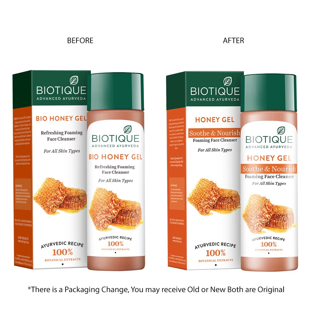 Biotique Honey Water Pore Tightening Brightening Toner With Himalayan Waters, 120ml & Biotique Honey Gel Soothe & Nourish Foaming Face Cleanser Foe All Skin Types, 120ml