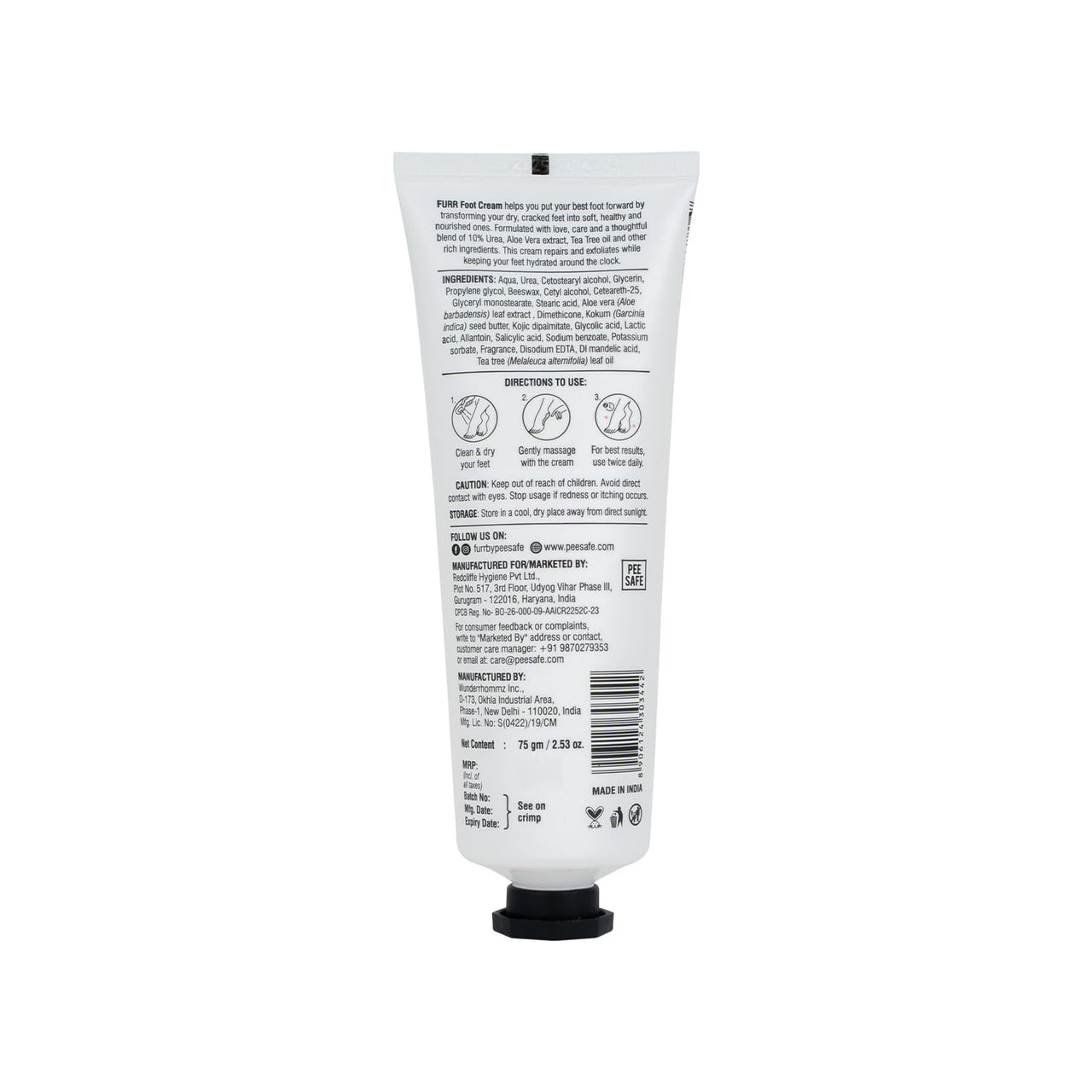 FURR By Pee Safe Urea & Natural AHAs Foot Cream | Unisex | For Dry & Cracked Heels | Deeply Hydrates, Repairs & Exfoliates | Shea Butter | Tea Tree Oil | Aloe Vera Extract | 75g