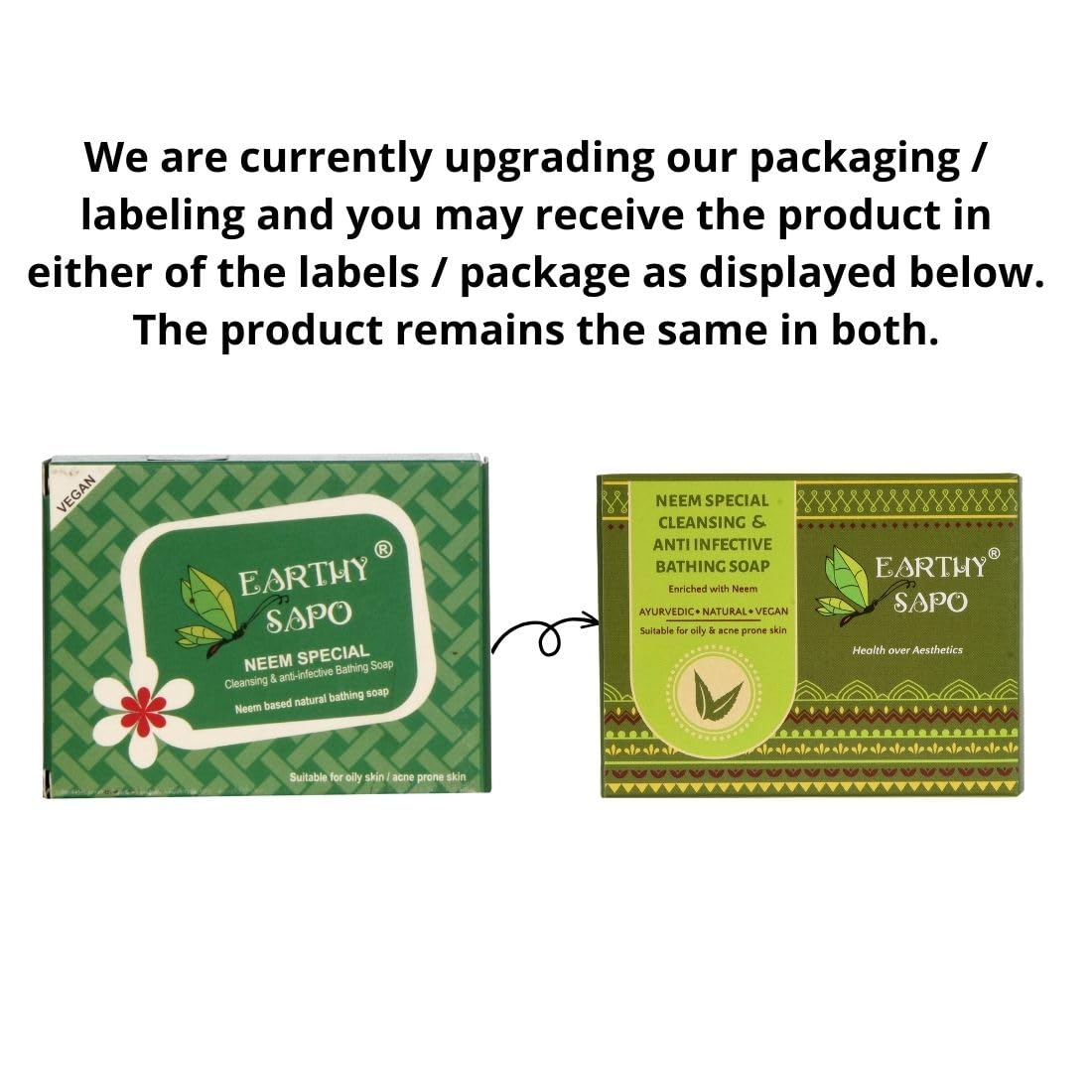 Earthy Sapo Handmade Neem Bathing Soap, 100g, Pack of 2 | Natural Cleansing Soap | Neem-Based Formula for Daily Use | Vegan, Eco-Friendly, Free from Chemicals