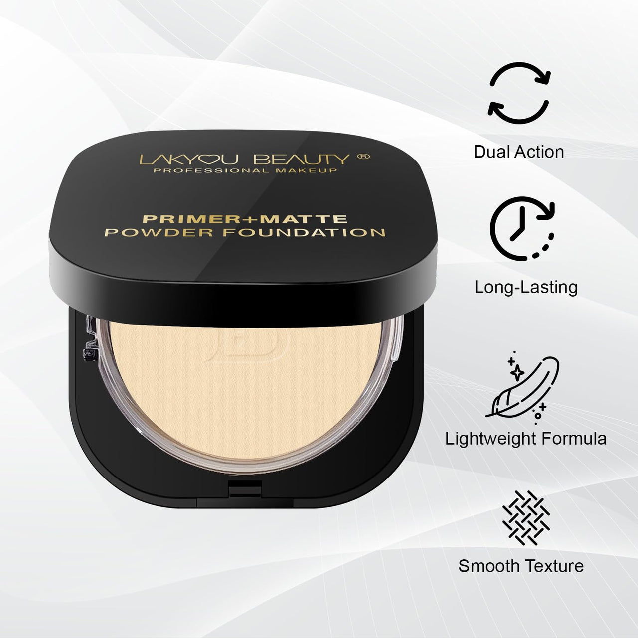 Lakyou Beauty Primer + Matte Compact Powder Foundation 15g, Shade-01 (White Ivory) | All-in-One Primer & Foundation | Lightweight Matte Finish | Long-Lasting | Oil-Control