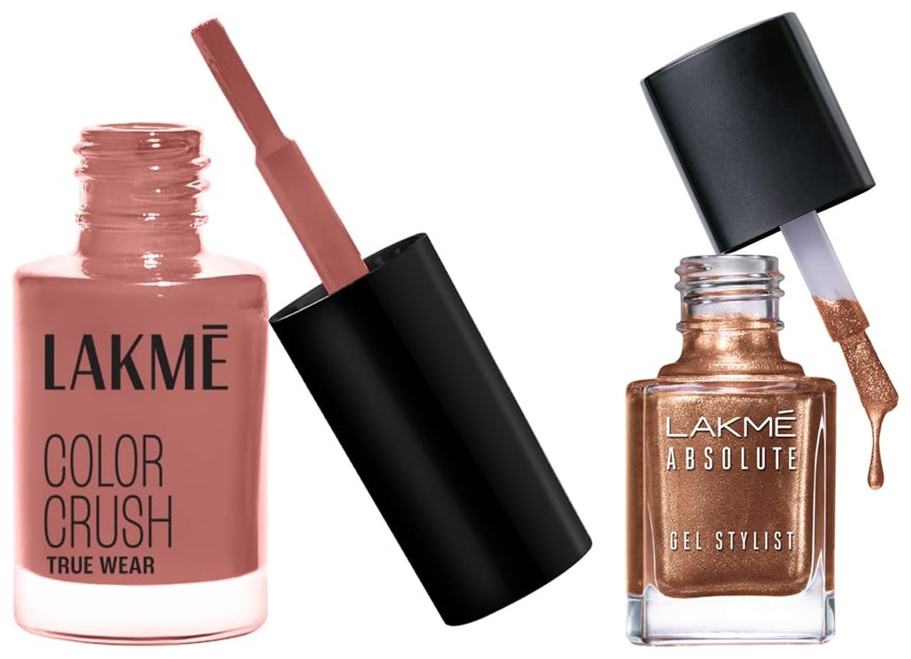 Lakmé Absolute Gel Stylist Nail Color, Gold Dust, 12 Ml & True Wear Color Crush Nail Polish, Long Lasting & Vibrant Nail Paint Finish, 82, 6Ml