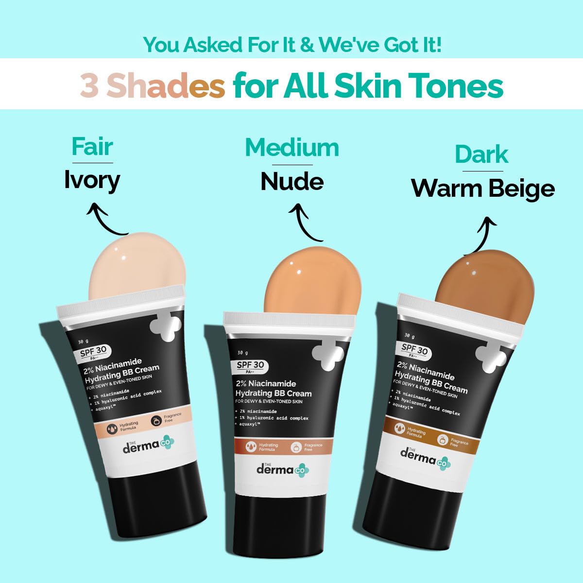 The Derma Co 2% Niacinamide Dewy, Radiant Hydrating All Skin Type Medium Coverage Bb Cream With 1% Hyaluronic Acid Complex & Aquaxyl - 30 G 03 - Warm Beige