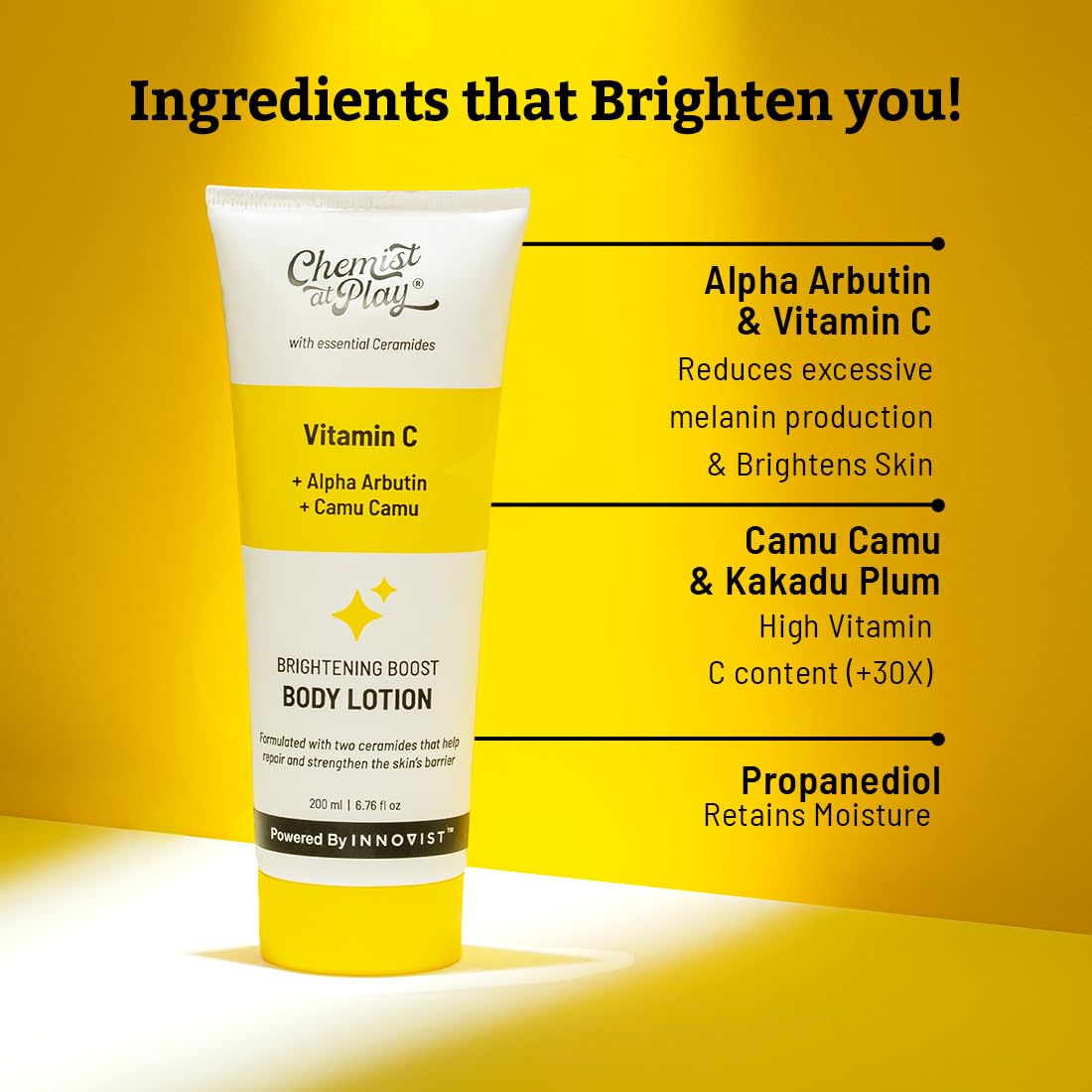 Chemist at Play Foot Cream for Cracked Heels | Up to 24 hours of Moisturization 50gm + Brightening Body Lotion with Ceramides | Alpha Arbutin, Camu Camu & Vitamin C - 200ml