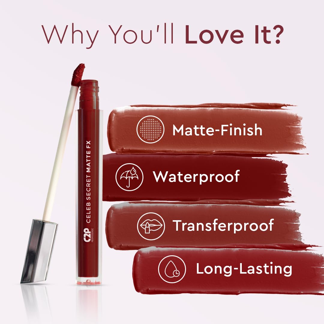 C2P Pro Liquid Lipstick Waterproof Matte Orange Lipsticks for Women | Long Lasting Smudge Proof | Infused with Argan Oil, Vitamin E | Cruelty Free, Vegan - Celeb Secret (Liquid Lipstick Emma, 2 ml)