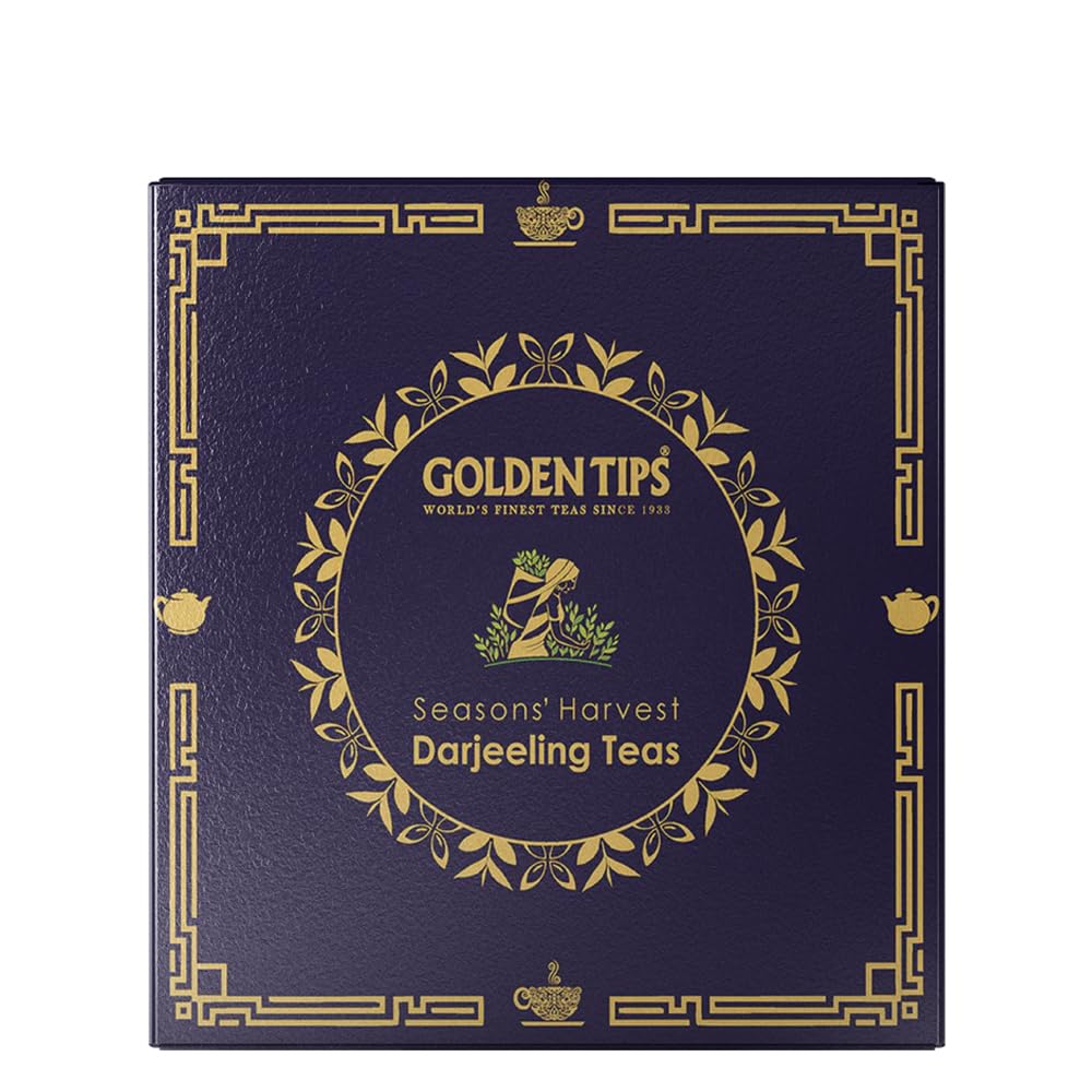 Golden Tips Seasons Harvest Darjeeling Teas, Handpicked Black, Oolong, Green & White Teas in a Gold Foiled Gift Box, Ideal for Gifting & Special Occasions