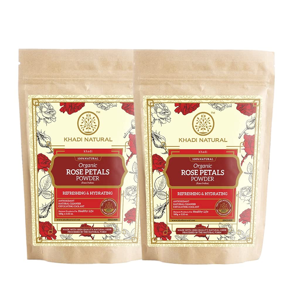 KHADI NATURAL Organic Rose Petals Powder Pack of 2 (2x100gm) 200gm