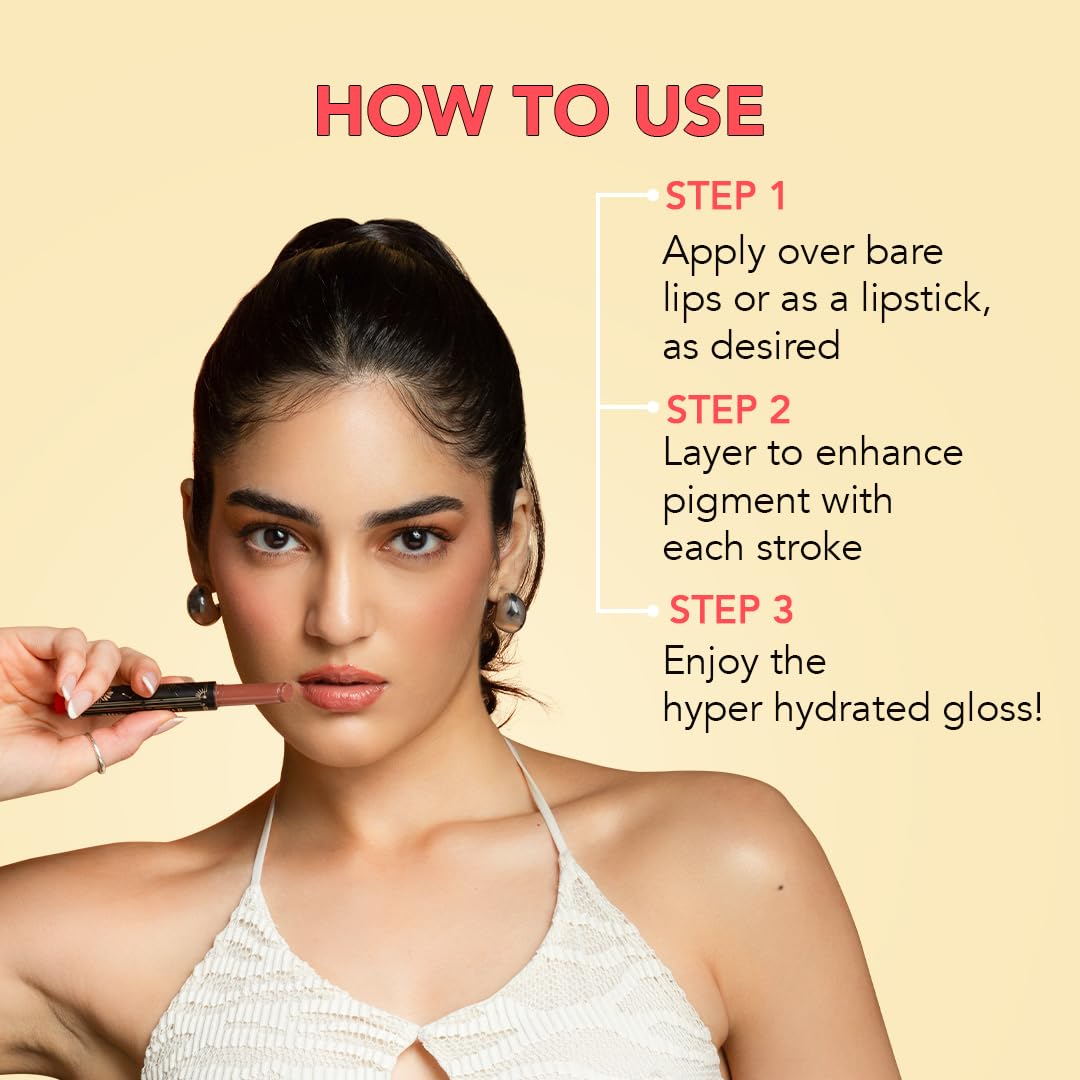 LoveChild Masaba Hyper Hydrating Gloss Balm Stick (Caramel Brown) | 3-in-1 Plumping Lip Gloss Stick For High Shine | Enriched with Peptide, Squalene & Jojoba For Hydration | Melty Moon, 1.8g