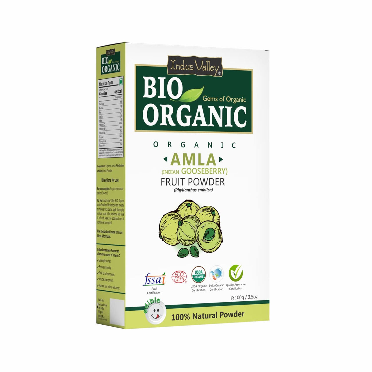INDUS VALLEY 100% Organic Amla Powder | Indian Gooseberry Powder | Phyllanthus emblica | Natural and Fresh For Healthy Hair (100g*2=200g)