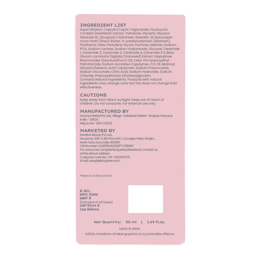 Hyphen 10% Heartleaf Extract & 7% Ceramides-NMF Face Cream Moisturizer | Rich Pillow Cream For Hydration, Deep Nourishment & Barrier Repair | For Dry Skin, Normal Skin & Sensitive Skin- 50ml