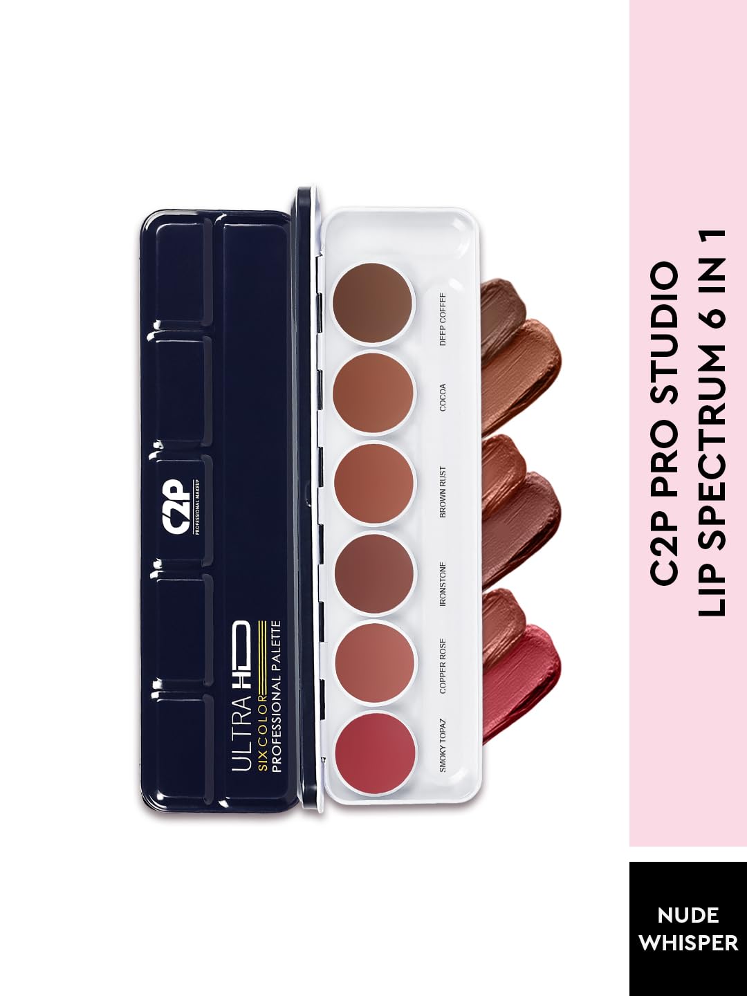 C2P Pro 6-Shade Lipstick Palette for Women (21g) – Nude Creamy Matte Lip Colors | Blusher & Contour | Waterproof, Lightweight, Long-Lasting & Hydrating Lipstick Kit (Nude Whisper)