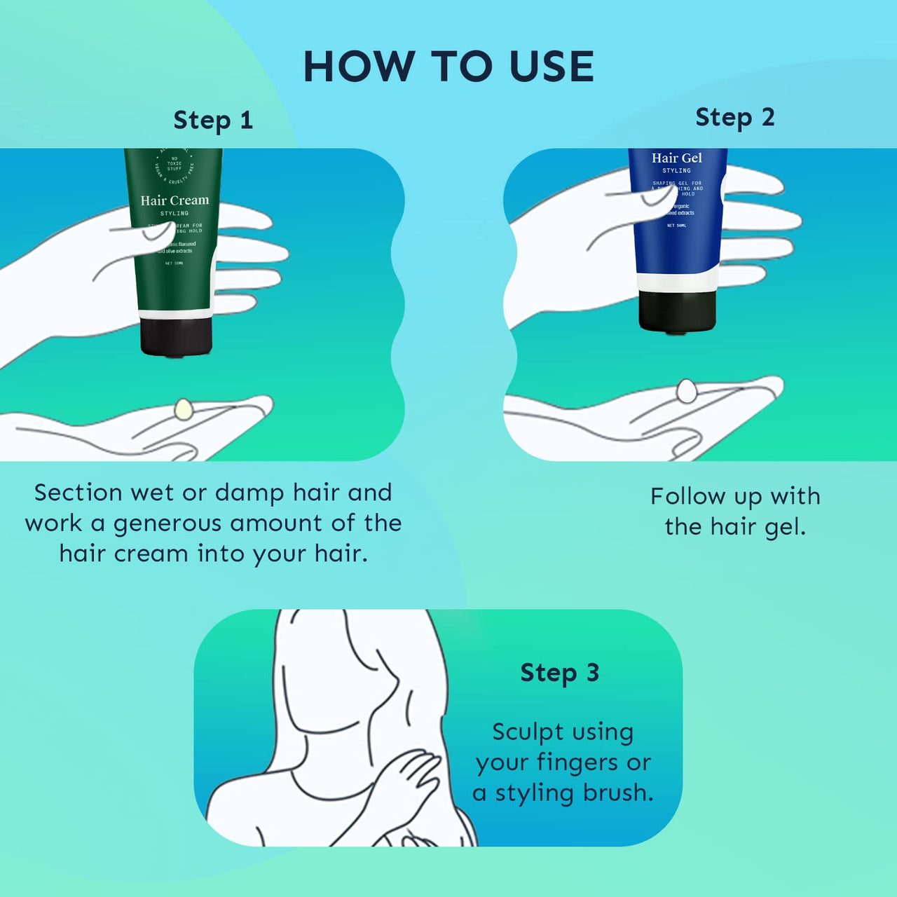 Arata Styling Combo of 2 - Styling Hair Cream (50 ML) & Styling Hair Gel (50 ML) | For Glossy & Matte Looks | Soft & Strong Hold | Defined, Frizz-Free Hair | Adds Texture & Boosts Moisture | For All Hair Types