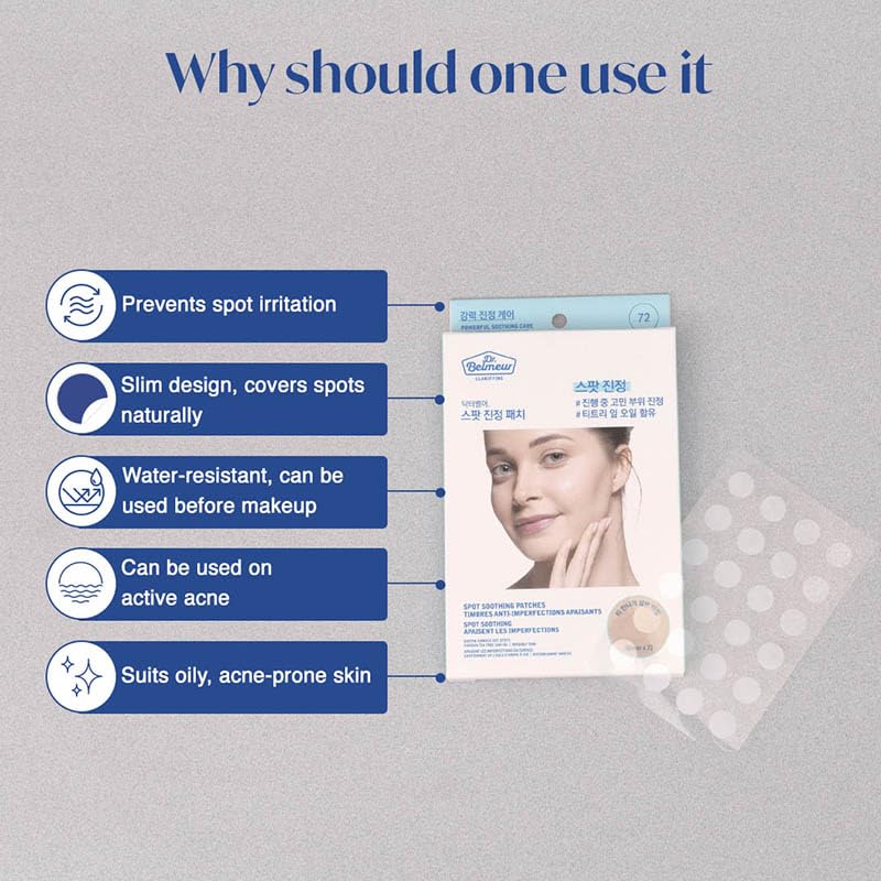 The Face Shop Dr.Belmeur Derma Acne Patches, 72 Hydrocolloid Waterproof Patches | For Active Surface Acne | Absorbs Pimple Overnight | For All Skin Types