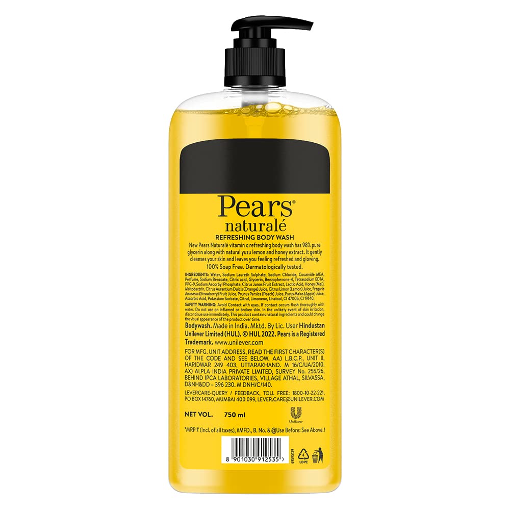 Pears Naturale Refreshing Vitamin C Body Wash with Natural Yuzu Lemon, Vitamin C & Honey Extract | for Refreshed & Radiant Skin| 750 ml (Pack of 2)