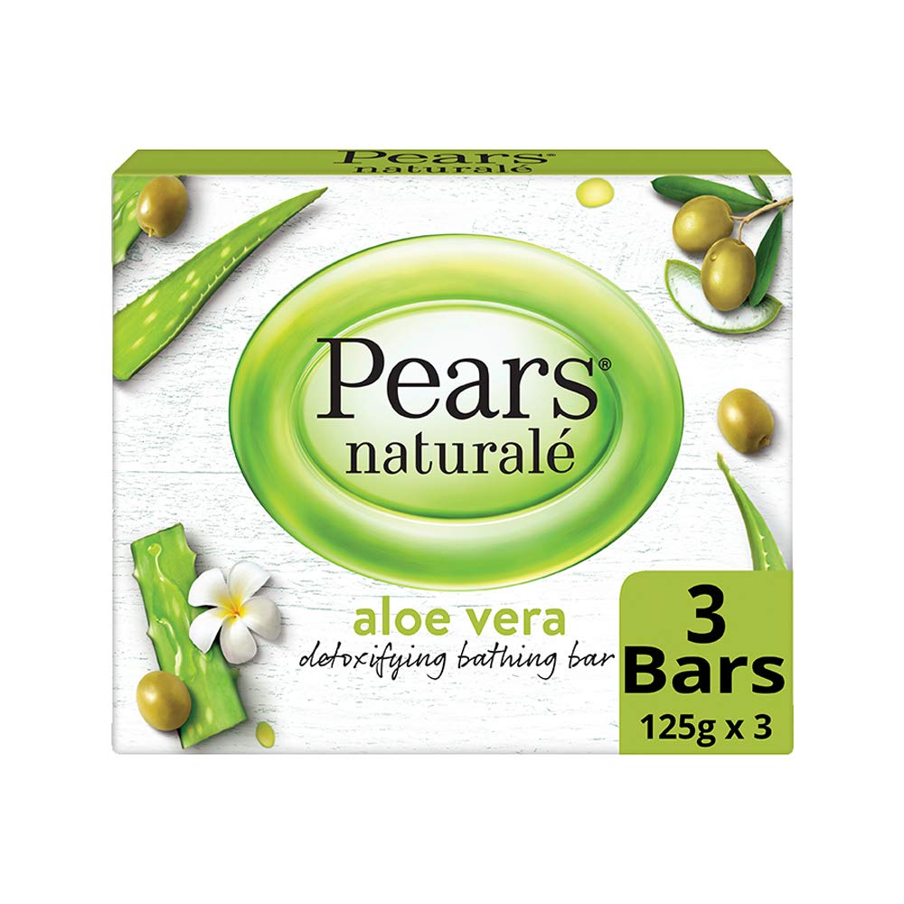 Pears Pure And Gentle Bathing Bar, 125g (Pack Of 8) & Natural Aloe Vera Detoxifying Soap Bar, 125 g (Pack of 3)